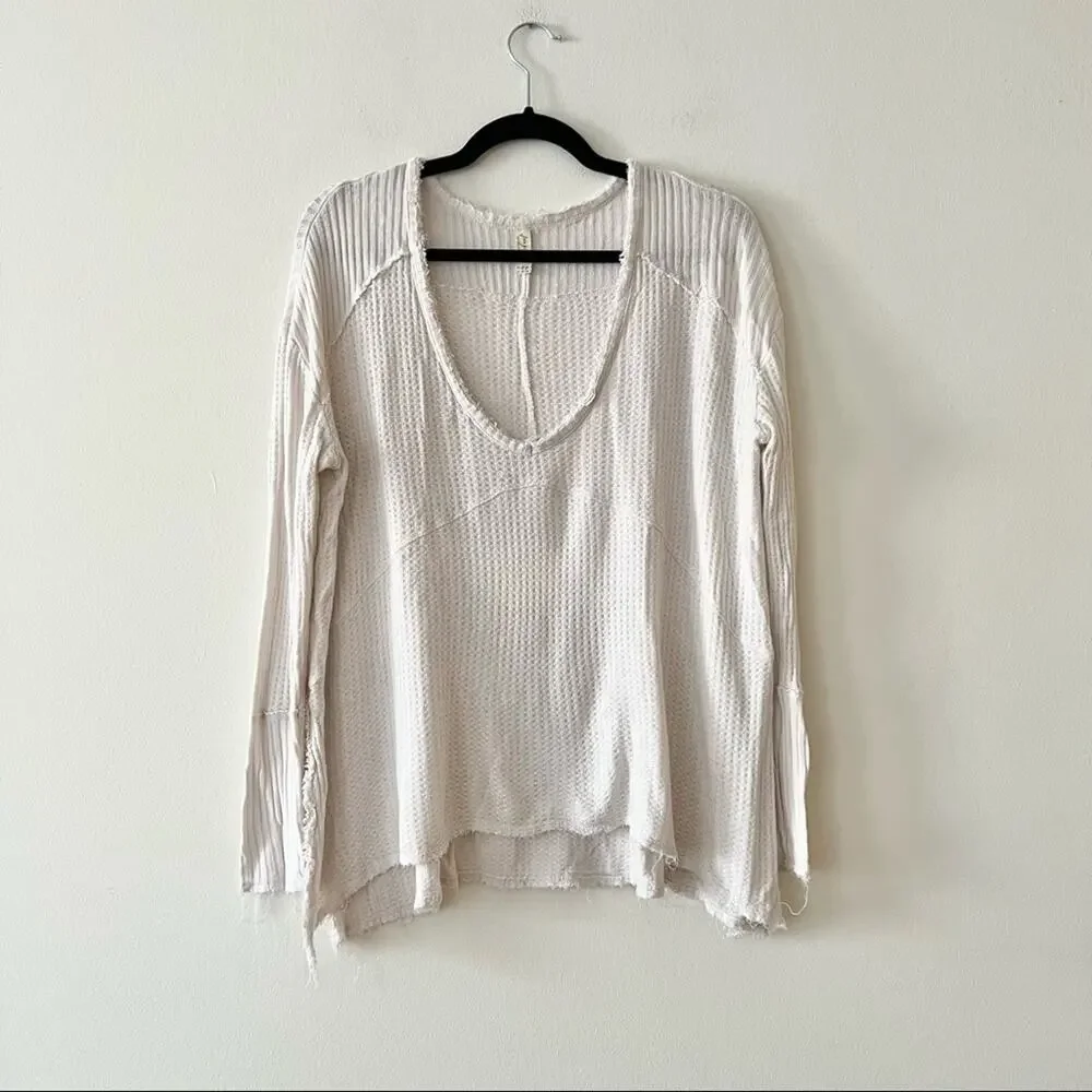 Free People Sunset Park V-Neck Thermal Long Sleeve Tee